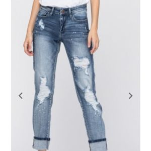 Judy Blues Bleach Splatter Boyfriend Jean